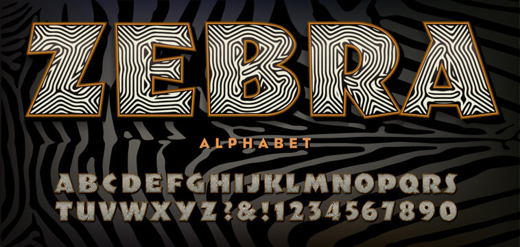 Zebra alphabet; an all capitals lettering style with zebra stripes