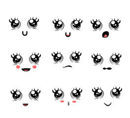 set of funny cartoons comic eyes emotion