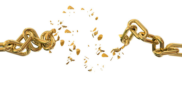 chain breaking  break metalic parts crisis isolated - 3d rendering
