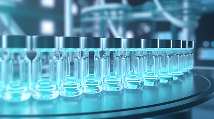 Medical vials on production line at pharmaceutical factory