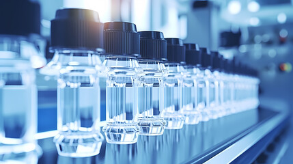 Medical vials on production line at pharmaceutical factory