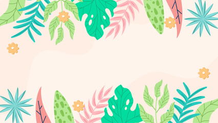 Colorful colourful vector flat floral spring background with leaves and flower