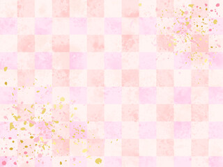 お祝いやイベントに使えるしぶきが華やかな桃色の市松模様背景