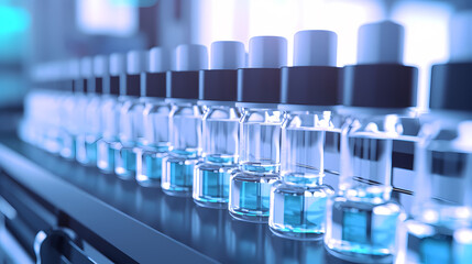 Medical vials on production line at pharmaceutical factory