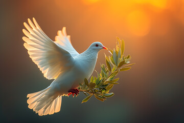 International Peace Day. Dove with olive branch sign - obrazy, fototapety, plakaty