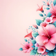 Hibiscus flower background with pink color, summer  AI 3D realistic style.with copy space