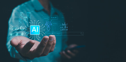AI technology utilized in developing online customer services through digital chatbots, robot...