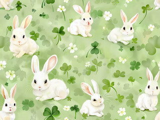 Fototapeta premium A seamless pattern watercolor illustration of cartoon bunny rabbit.