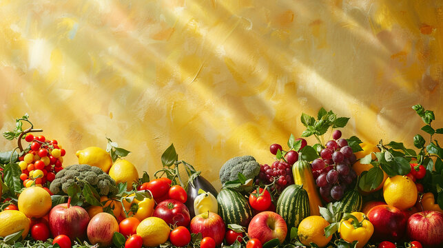 Fresh produce on a lively painted backdrop perfect copyspace for colorful promotions