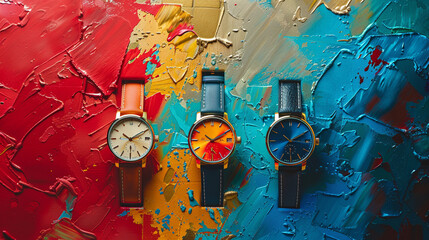 Luxury watch mockups on a canvas of rich vibrant colors blending elegance with modernity