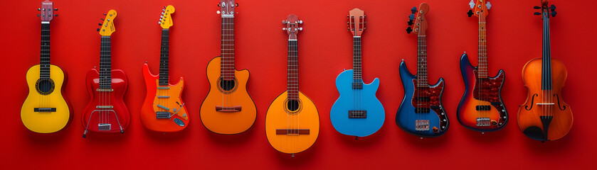 Music instrument mockups in radiant colors striking a chord with vibrant music lovers - obrazy, fototapety, plakaty