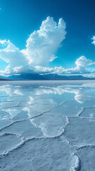 The endless salt flats of Salar de Uyuni Bolivia reflecting the sky creating a mirror effect