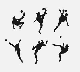 silhouette set of sepak takraw with action, different poses. popular sport of southeast asia. vector illustration.