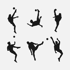 silhouette set of sepak takraw with action, different poses. popular sport of southeast asia. vector illustration.