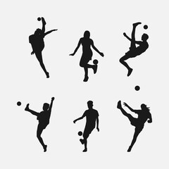 silhouette set of sepak takraw with action, different poses. popular sport of southeast asia. vector illustration.
