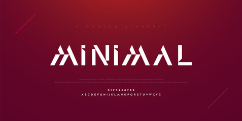 Minimal abstract digital alphabet font. Minimal technology typography, Creative urban sport fashion futuristic font and with numbers. vector illustration - obrazy, fototapety, plakaty