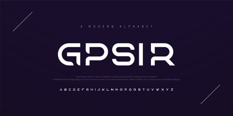 Gpsir alphabet and tech fonts. Lines font regular uppercase and lowercase. Vector illustration. - obrazy, fototapety, plakaty