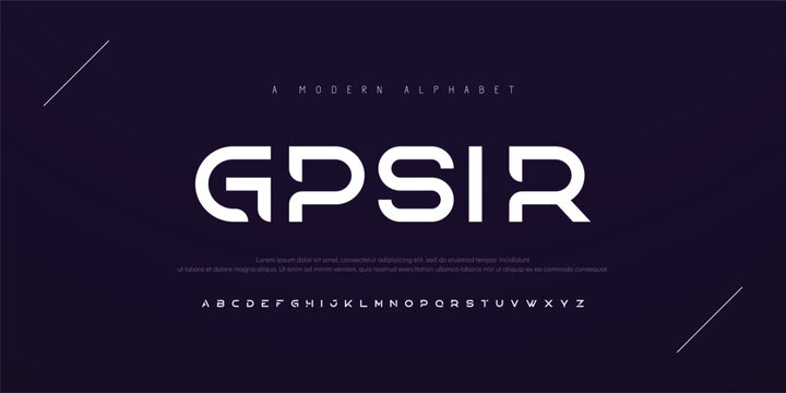 Gpsir alphabet and tech fonts. Lines font regular uppercase and lowercase. Vector illustration.