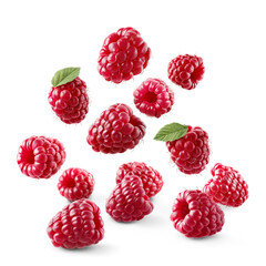 Fresh Raspberry flying in air, Healthy organic berry natural ingredients concept, AI generated, PNG transparency with shadow