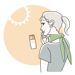 日焼け止めを塗る女性のイラスト(オレンジ)