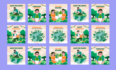 happy earth day social media post vector flat design set