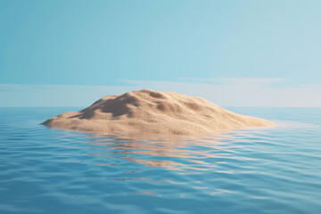 3D sand island isolated on blue background