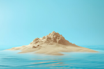 3D sand island isolated on blue background - obrazy, fototapety, plakaty