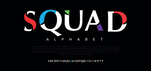 Squad Abstract modern urban alphabet fonts. Typography sport, technology, fashion, digital, future creative logo font. vector illustration - obrazy, fototapety, plakaty