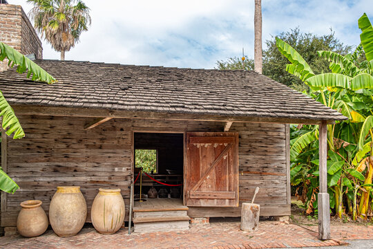 wooden slave huts for many slaves at the Whitney plantation in Louisiana.