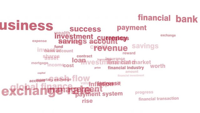 Growth of financial texts on white background technology money success business finance economy investment rise banner contract, financial management