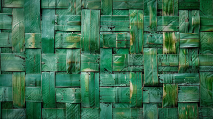 Close up of green bamboo weaving texture wallpaper background.