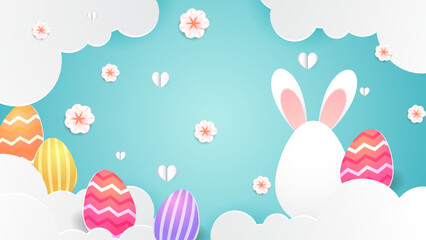 Colorful colourful vector background with easter eggs and flowers