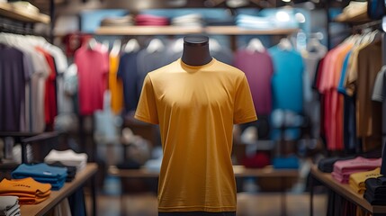 A t-shirt fitting mannequin in clothing store