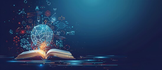 A book opening with acknowledge hologram graphic. Copyspace for text or edit.