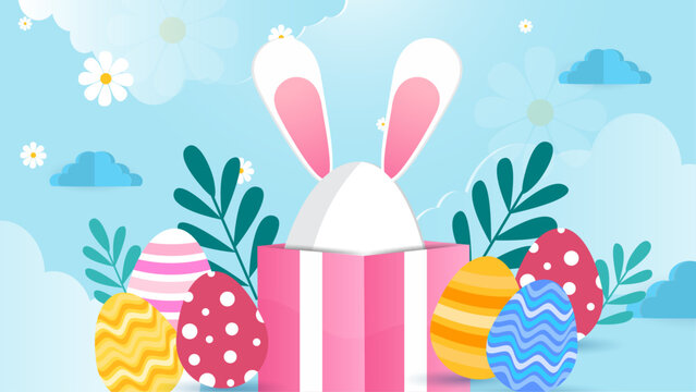 Colorful colourful vector gradient background for easter celebration with egg and flower