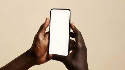 A smartphone on hand with clear white screen for mockup.