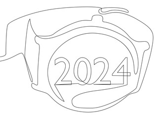 One continuous line of wristwatch with number 2024. Thin Line Illustration vector concept. Contour Drawing Creative ideas.