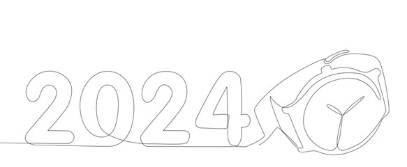 One continuous line of wristwatch with number 2024. Thin Line Illustration vector concept. Contour Drawing Creative ideas.