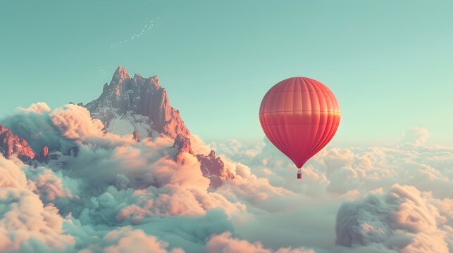 Colorful air balloon floats high in the sky over a scenic countryside, promising adventure and freedom in the clouds wallpaper.