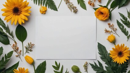 Flowers composition. Frame made of various flowers on grey background. Flat lay, top view, copy...