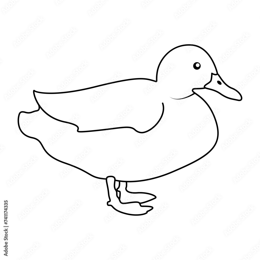 Poster Duck outline simple icon duck water bird continuous line art vector drawing of vector illustration. 