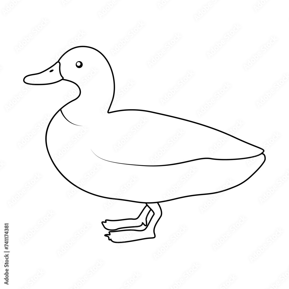 Poster Duck outline simple icon duck water bird continuous line art vector drawing of vector illustration. 