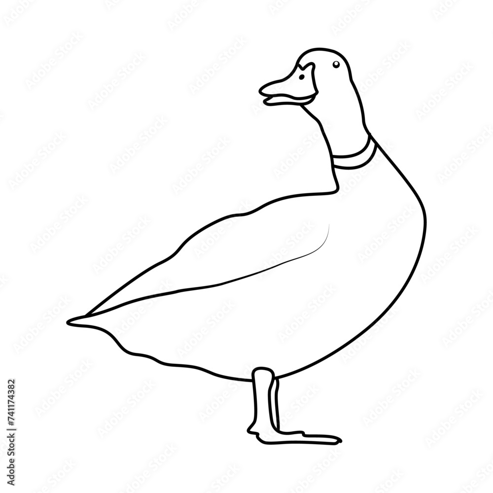 Poster Duck outline simple icon duck water bird continuous line art vector drawing of vector illustration. 