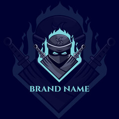 Ninja graphic design  Gaming Clan E sport Mascot Logo, Blue Ninja Logo