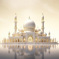 Fototapeta na wymiar beautiful mosque 3D render, copy space, realistic - generative ai