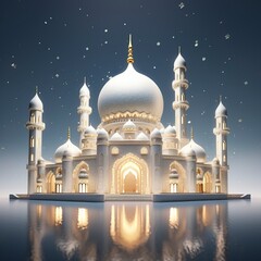 beautiful mosque 3D render, copy space, realistic - generative ai