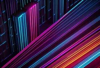 Vibrant Neon Lines in a Dark Abstract Corridor