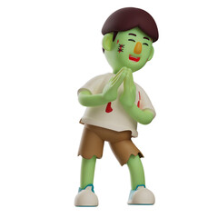   3D illustration. 3D Zombie Cartoon Character with lots of laughing expressions.hands stacked forward. with funny facial expressions. 3D Cartoon Character
