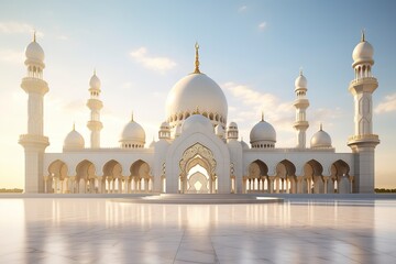 Fototapeta na wymiar beautiful mosque 3D render, copy space, realistic - generative ai