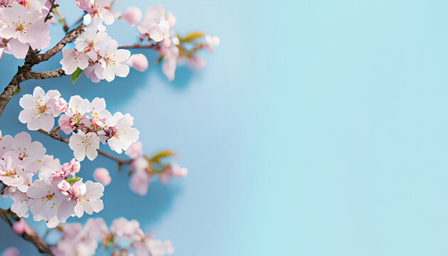 Cherry blossom with soft pastel blue background. Title header dimension image.